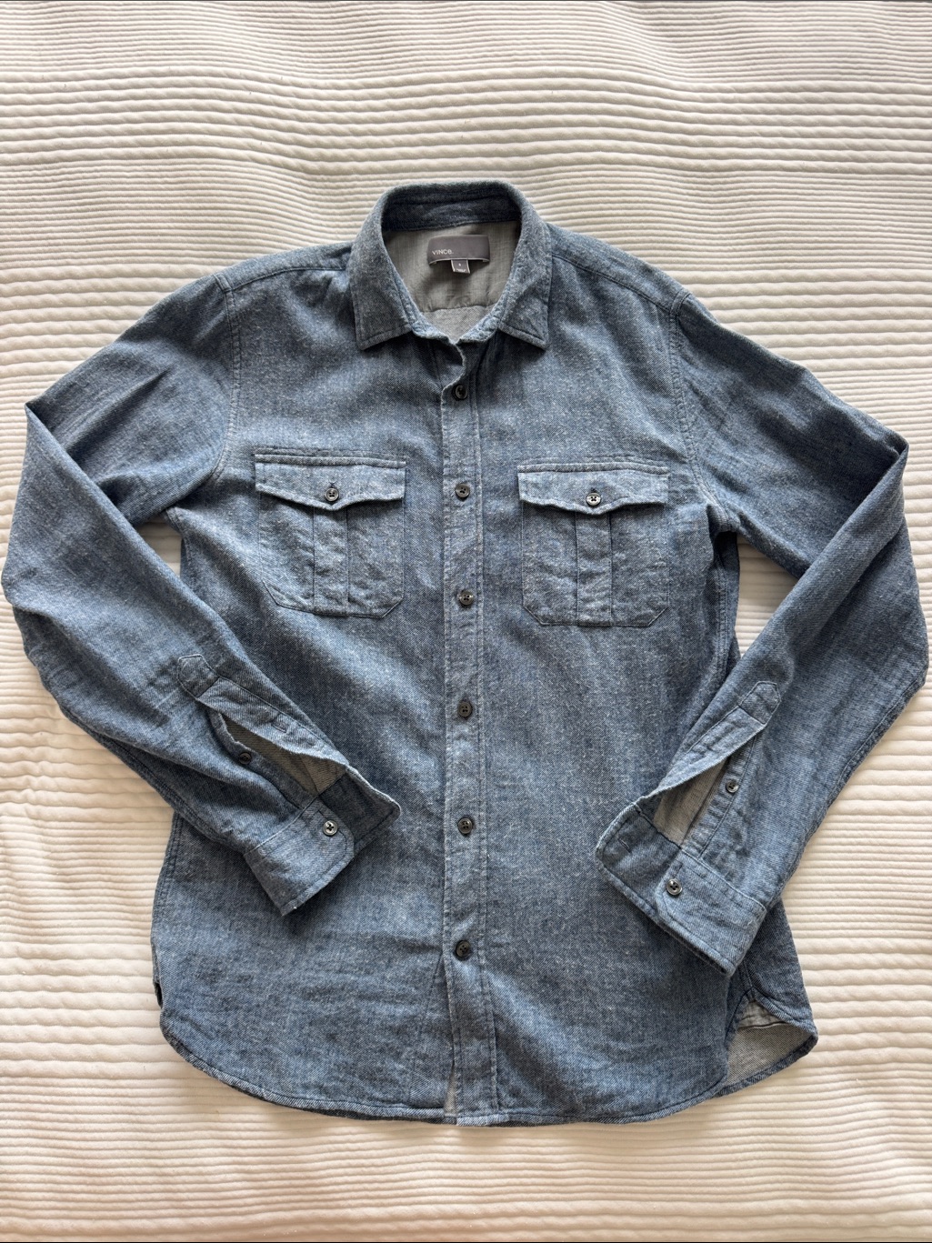 Vince Cotton Linen Blend Butting Up Shirt